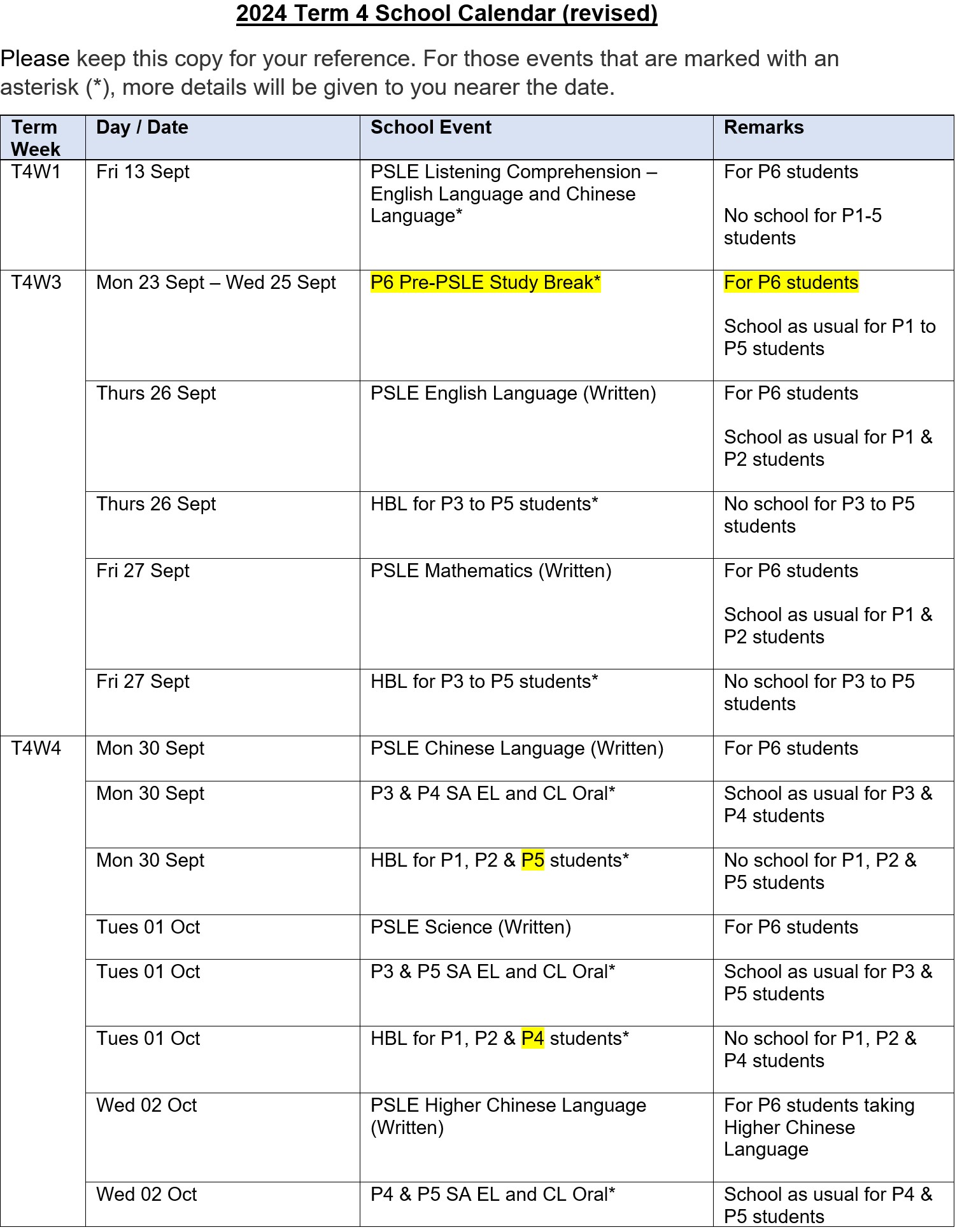 2024 Timetable (Revised)